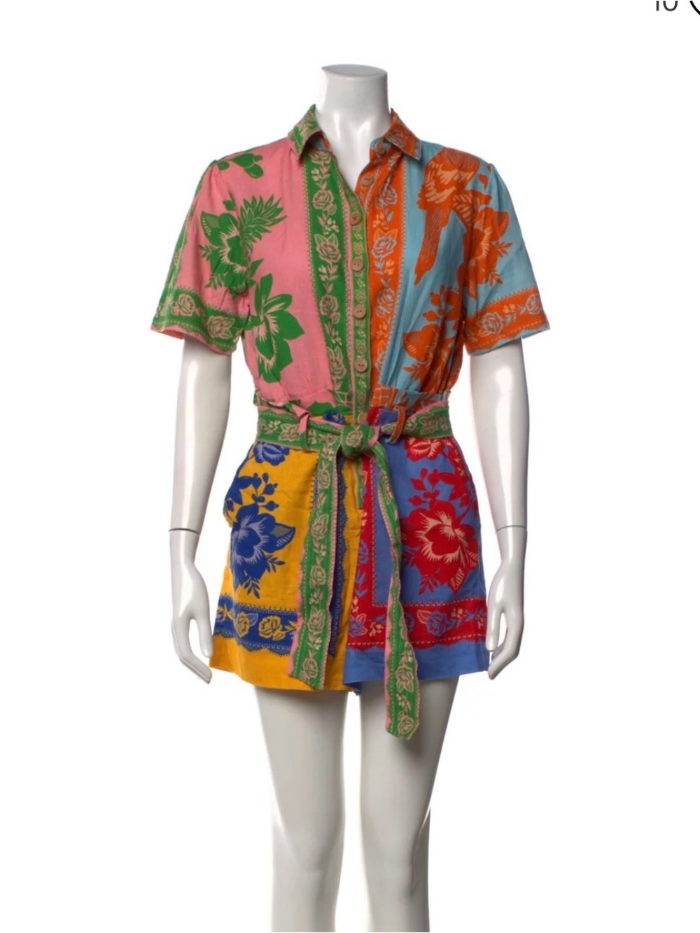 Farm Rio Multicolor linen floral print romper